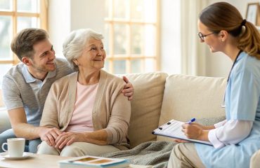 A warm, natural-lit home setting with an elderly person