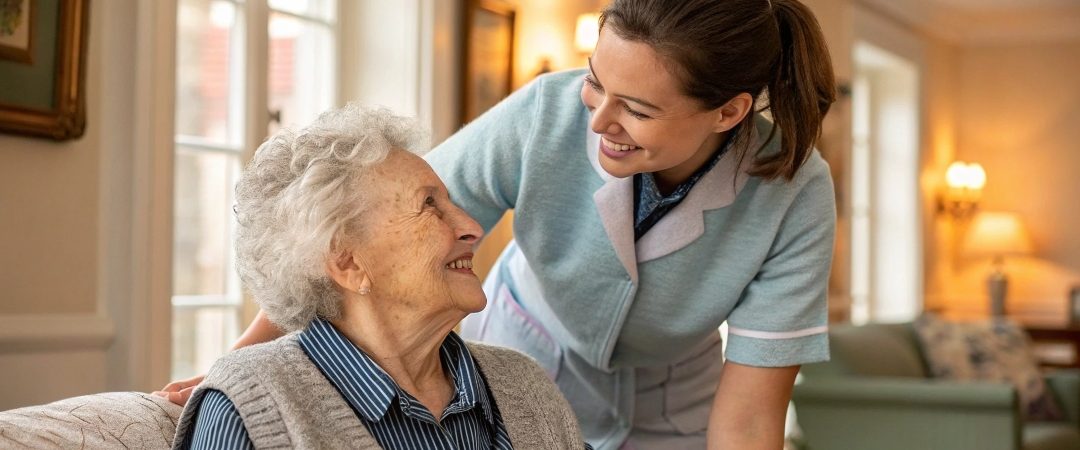 compassionate caregiver supporting an elderly person