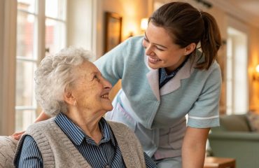 compassionate caregiver supporting an elderly person