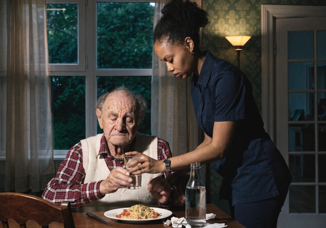 huntington's disease old man and young home caregiver